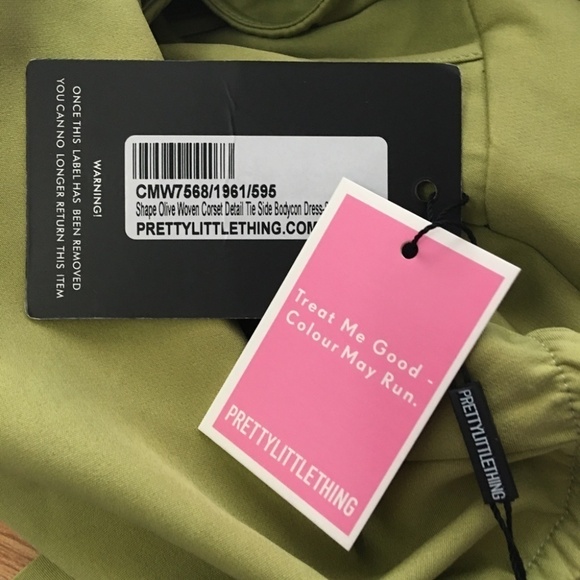 Pretty LittleThing Dress Shape Olive Woven Corset Tie Side Bodycon Cut Out - Picture 9 of 12